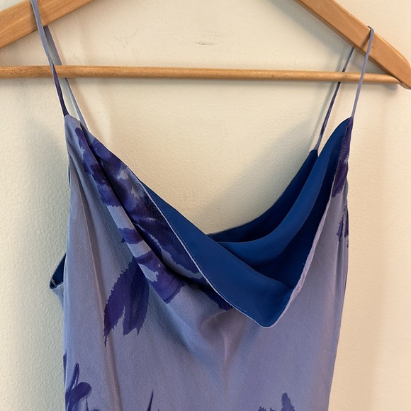 Vintage Silk Floral Slip Maxi Dress Pullover Purple Blue Colors SZ 4 Cowl Neck - Picture 2 of 16